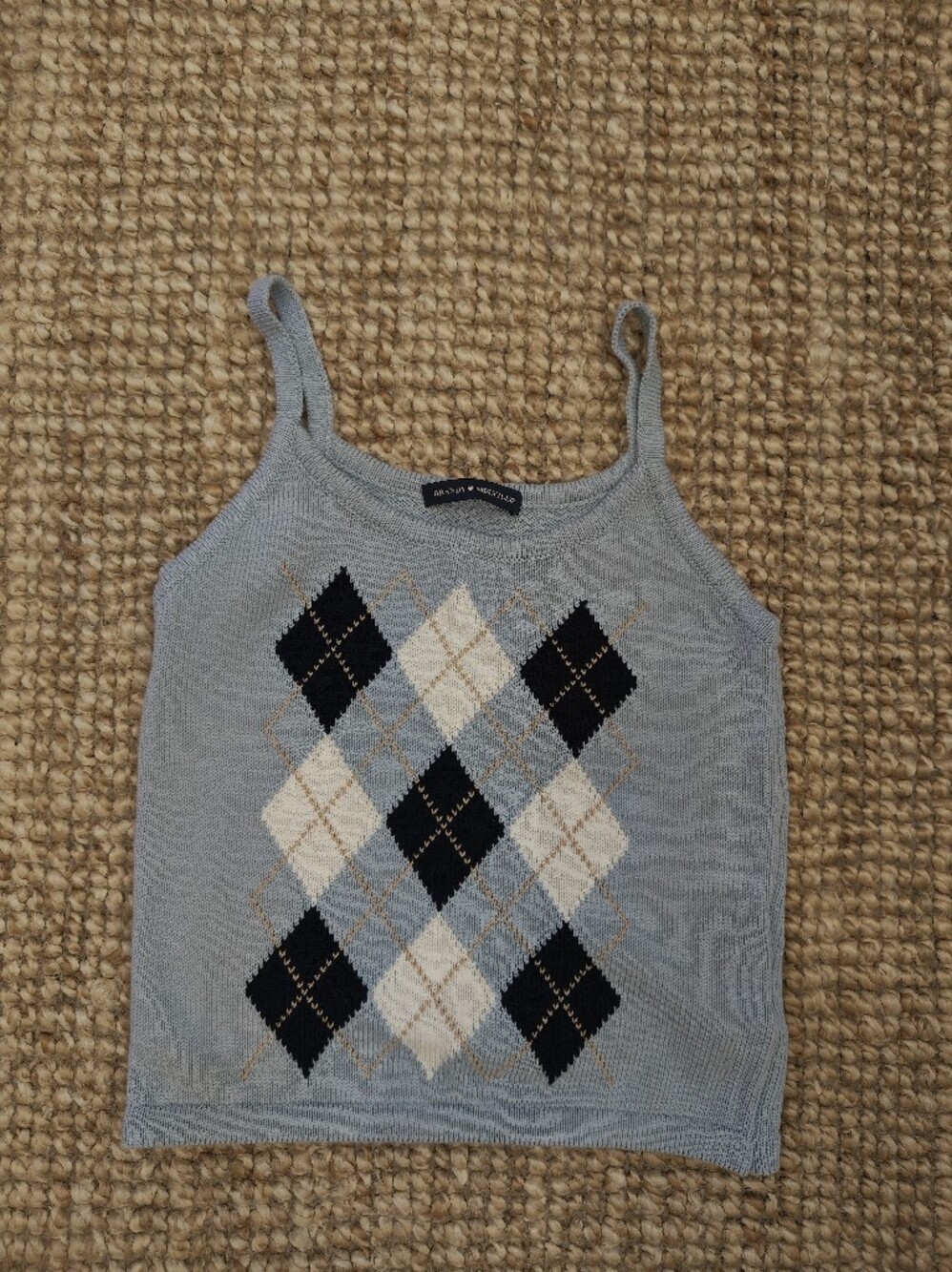 Brandy Melville Light Blue Argyle Knit Tank Top